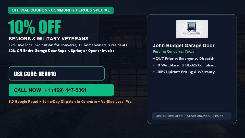 10% OFF Senior, Military & First Responder Discount in Converse, TX - John Budget Garage Door